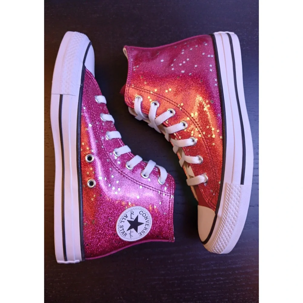 Converse Chuck Taylor All Star Hi Glitter Star Sporty Berry Pink Big Kid 4.5 NEW